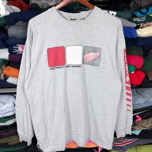 Vintage Detroit Red Wings NHL Blue Line Long Sleeve Shirt Gray Mens Large